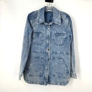Given Kale Denim Jean Jacket M Acid Wash Longline Snap Y2K Retro Boho Indie